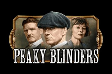 The Peaky Blinders title logo in cut steel lettering, below three characters from the series in flat cap and period dress against black